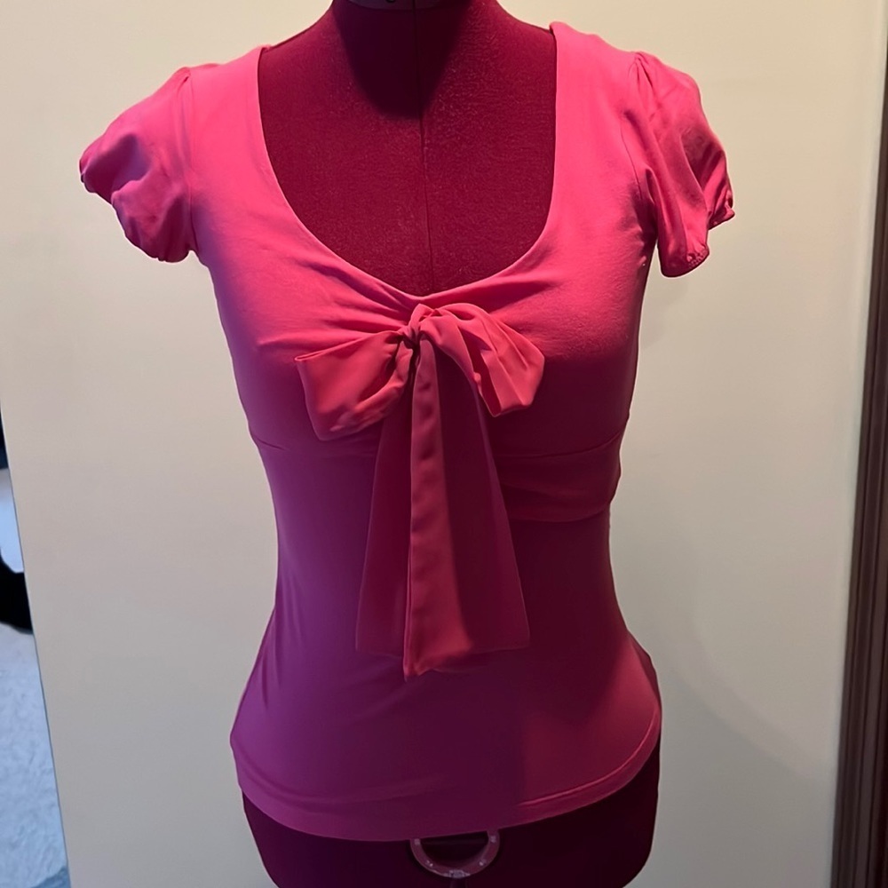 The Limited Top / large front bow, bright cherry pink blouse Size XS